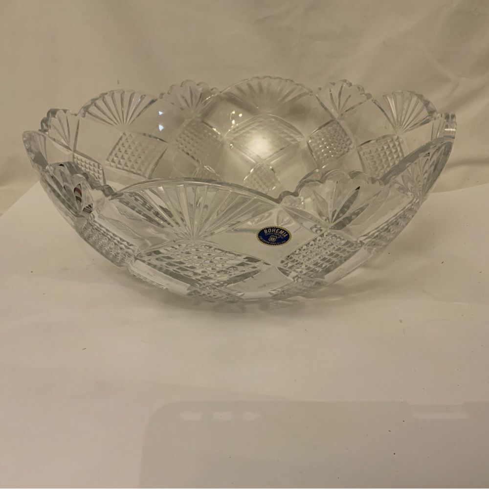 Bohemian Mid century Cleat Cut Crystal Bowl Large Round  Serving Bowl 12” 8lbs